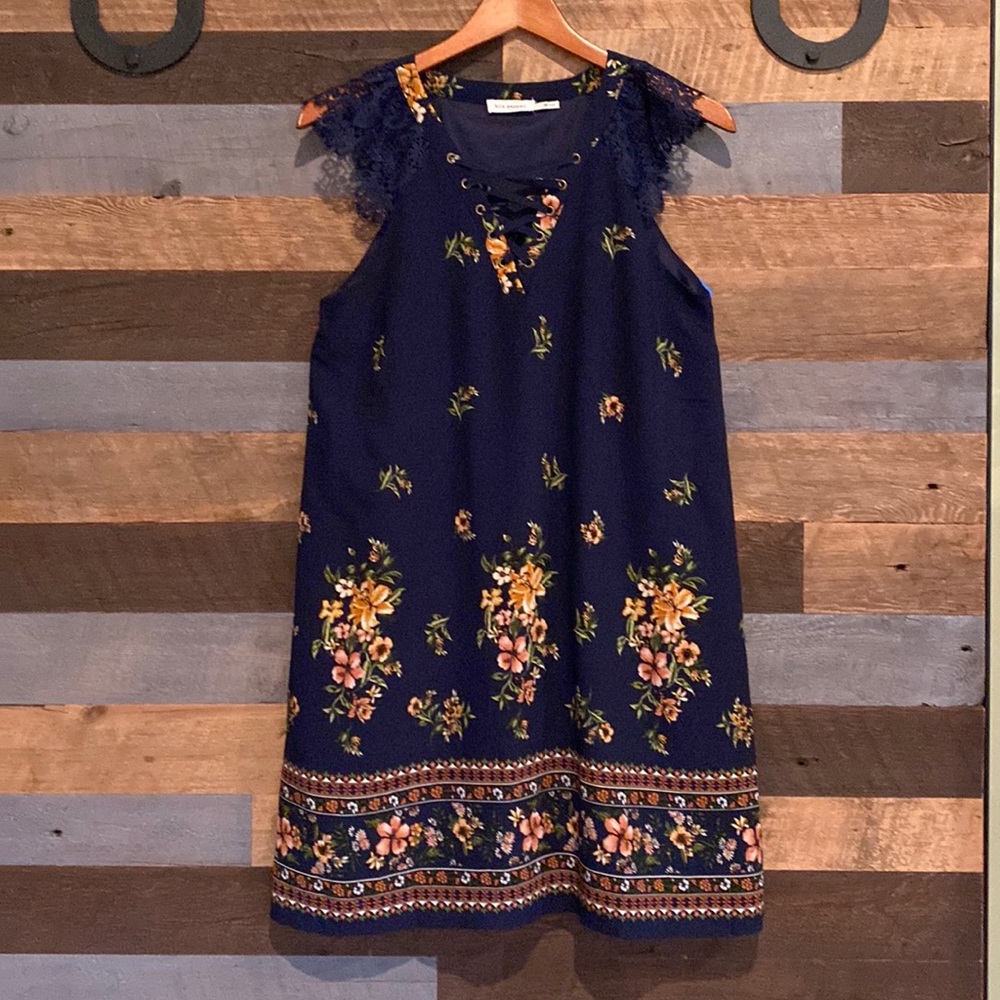 Floral dress - Navy w/lace M